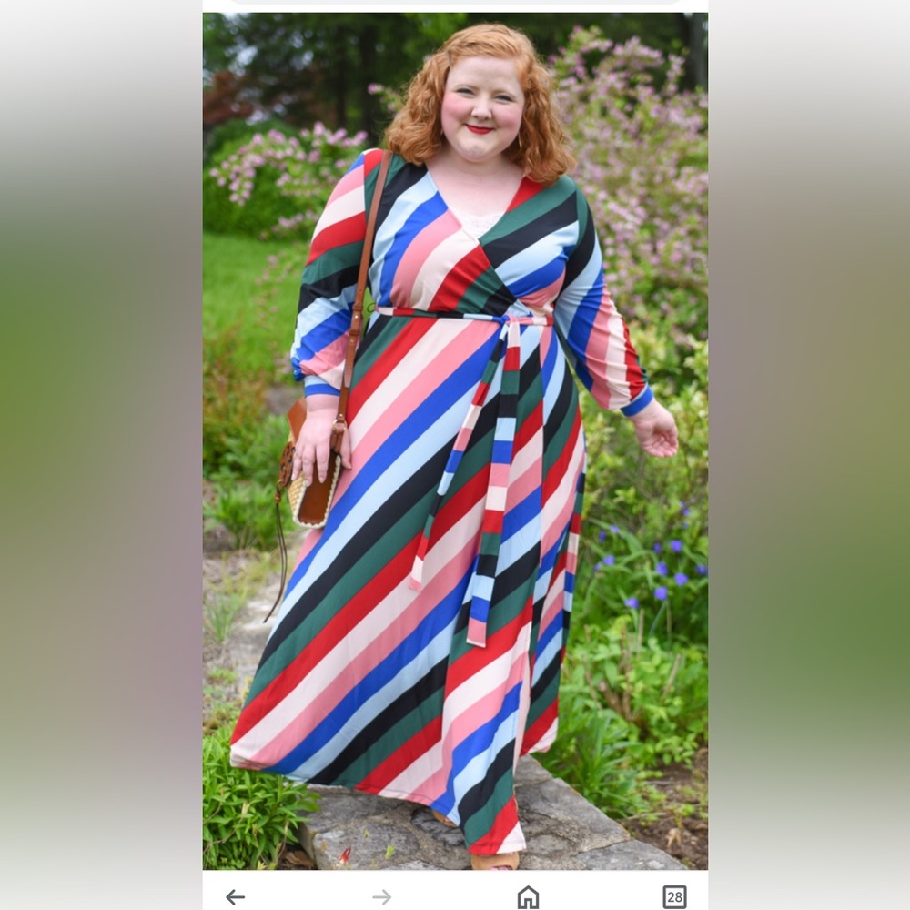 ELOQUII striped print maxi dress with waist tie. Worn once. Size 20